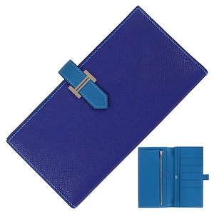 Used HERMES エルメス ベアンスフレ ヴェルソ ブルーエレクトリック ミコノス ヴォーエプソン 二つ折り長財布 長財布 超美品