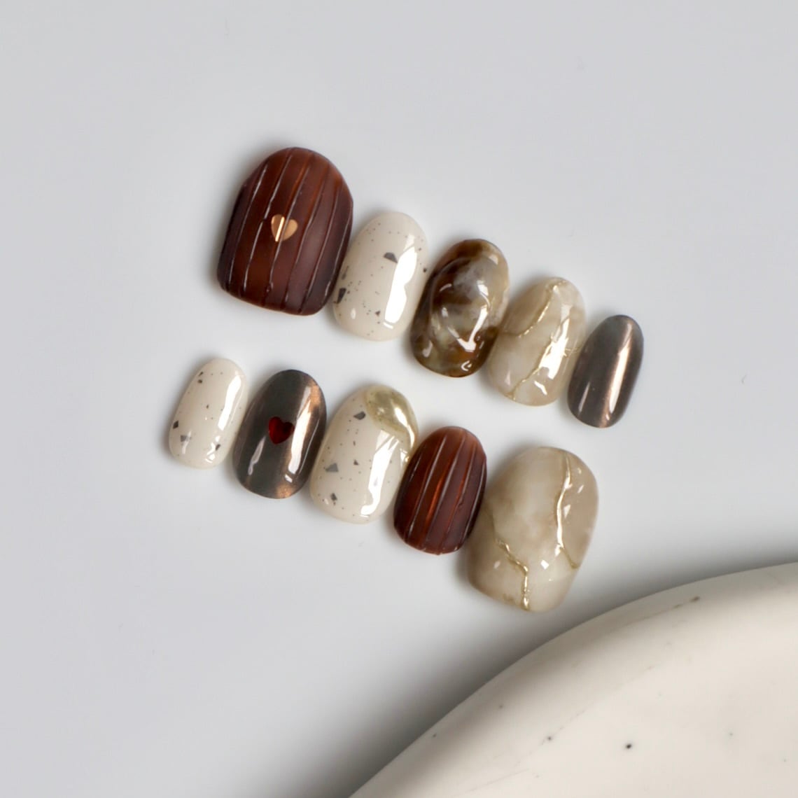 No.404 チョコ ネイルチップ ブラウン ベージュ ハート ニュアンス