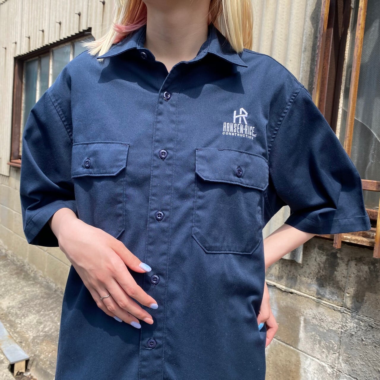 Carhartt カーハート T Cツイル 企業ロゴ刺繍 半袖ワークシャツ メンズm 古着 バック刺繍 ワンポイントロゴ ネイビー 紺色 半袖シャツ Cave 古着屋 公式 古着通販サイト