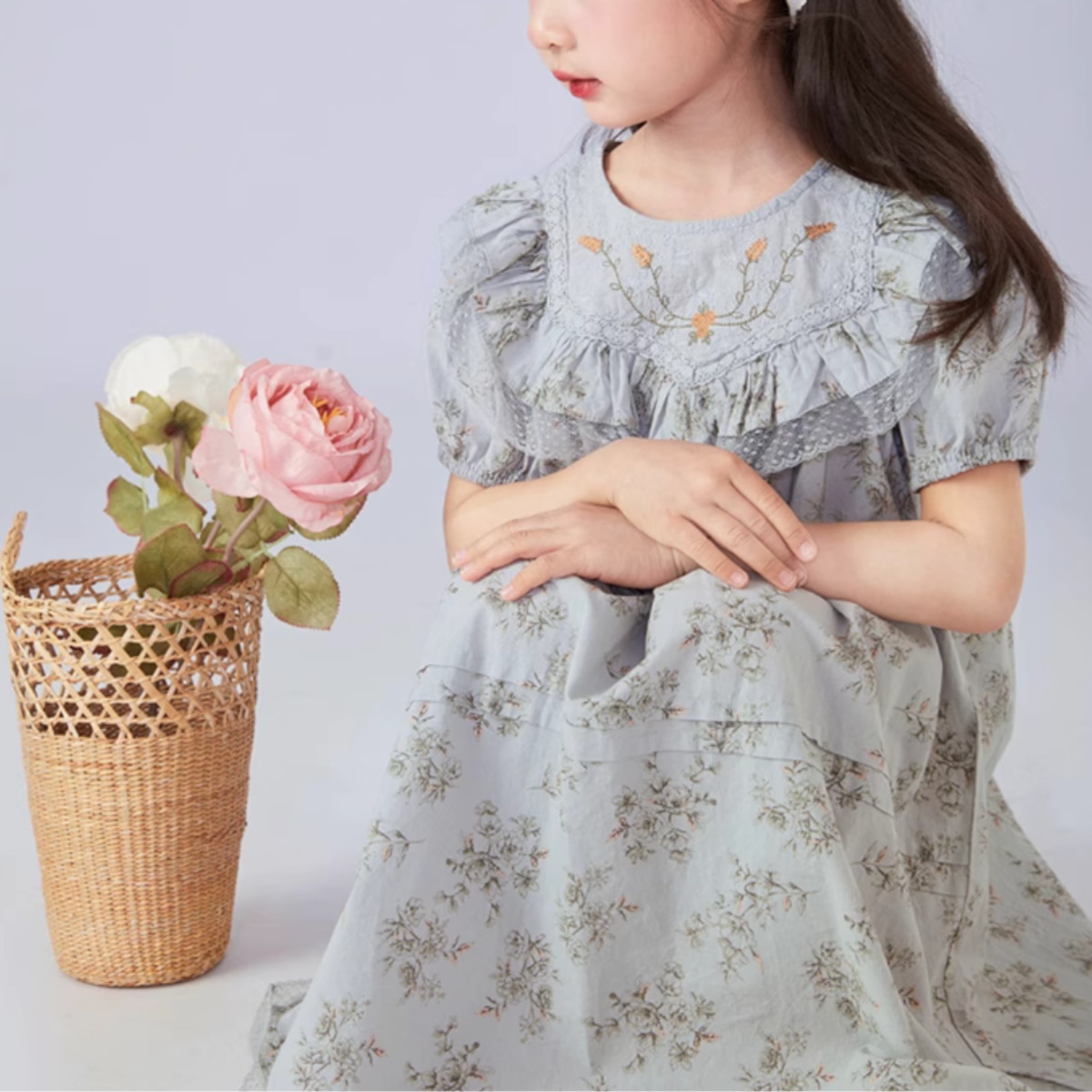 MA*RS チョウ薔薇 柄 ワンピース レース ピンク 蝶 バラ パフスリーブ MA*RS チョウ薔薇 柄 ワンピース レース ピンク 蝶 バラ