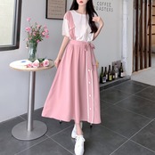 Contrast Color Patchwork Elegant Long Dress 5082