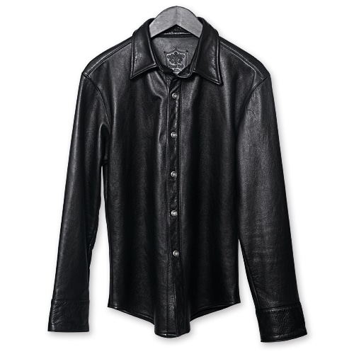 【Rizard Head　リザードヘッド　Leather Shirts　レザーシャツ】レザーシャツ/スムースバックレザー/ブラック【送料無料】