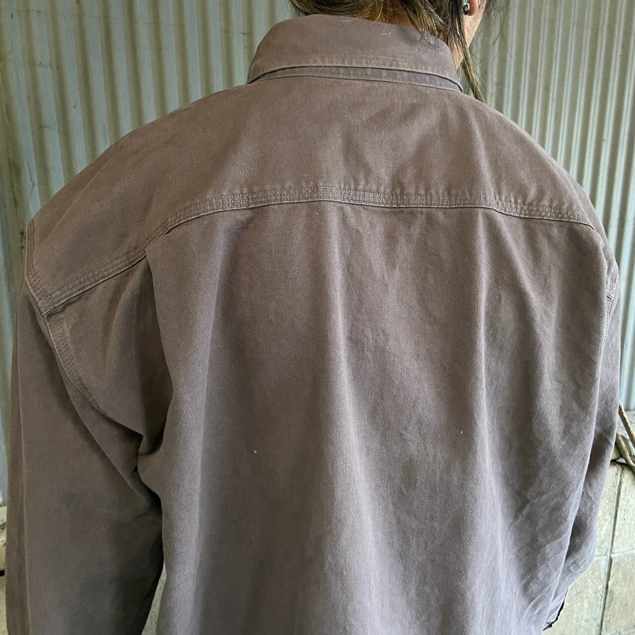 US BDシャツ 長袖 ワンポイント刺繍 企業ロゴ チャコールグレー灰色XL