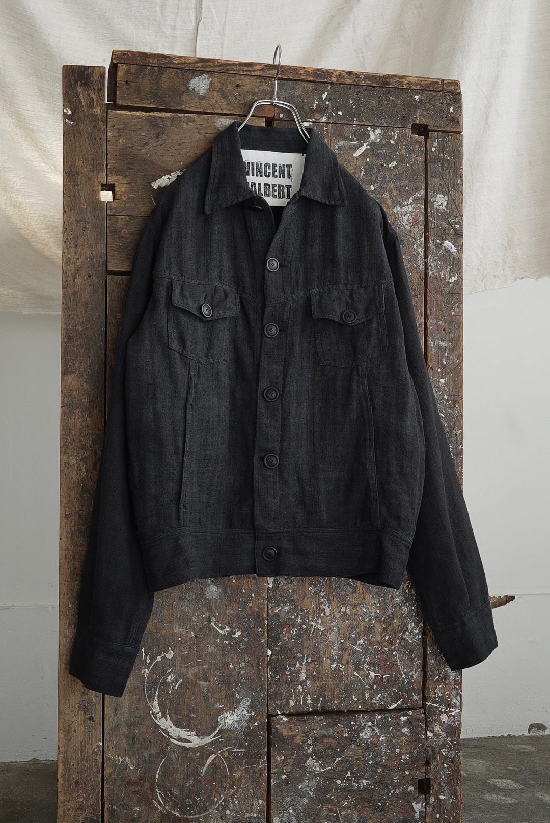 VINCENT JALBERT - VINTAGE FRENCH LINEN DENIM TYPE JACKET (BLACK)