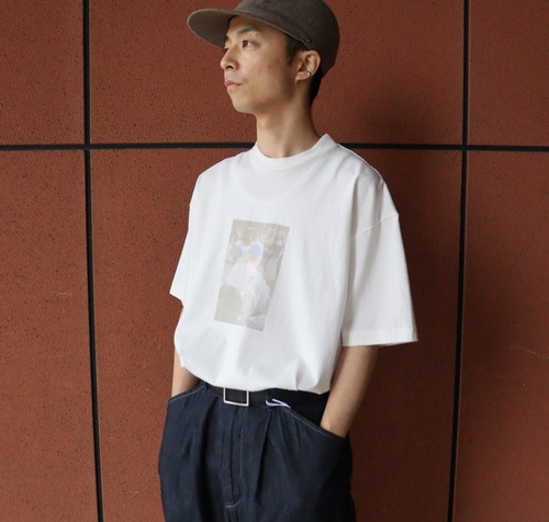 awasa " 米綿空紡天竺 フォトTシャツ ( blue cap dad )"