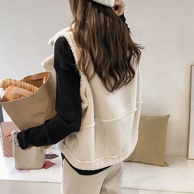 ボアベスト ムートンベスト ファーベスト フェイクファーベスト 折り襟