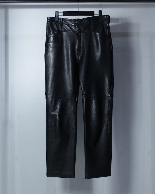 【Caka BLACK】Panel Design Vintage Leather Pants