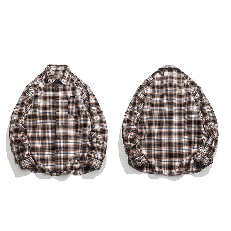 ★RETRO CONTRAST COLLAR STRIPED CHECK SHIRT　　　20369