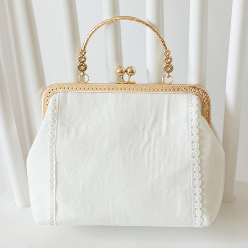 可愛い パーテイーバック レース 刺繍 コットンリネン チェーンバッグ