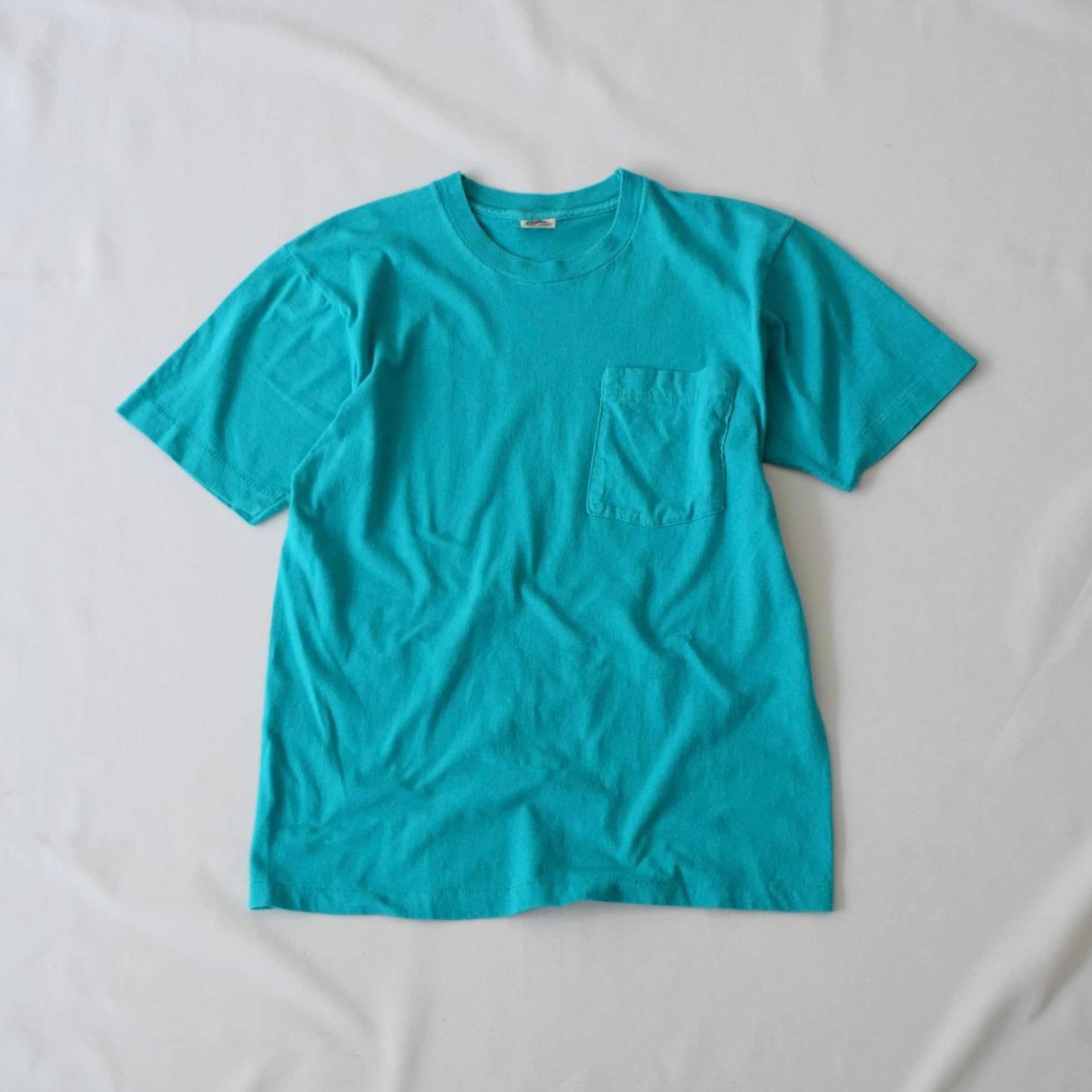 ブランク 無地 XL USA製 80s ポケTシャツ シングル フルーツ 80's USA製 FRUIT OF THE LOOM Tシャツ 無地 メンズ M ターコイズ