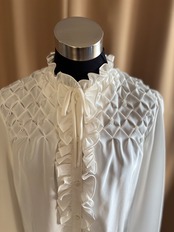 elegant pearl embellished ruffle front white shirt-5158-8
