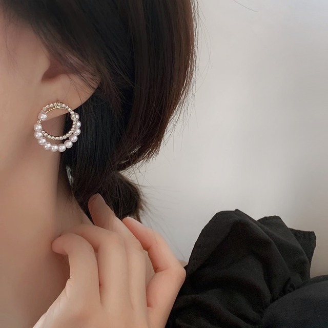 double pearl design pierce / earring