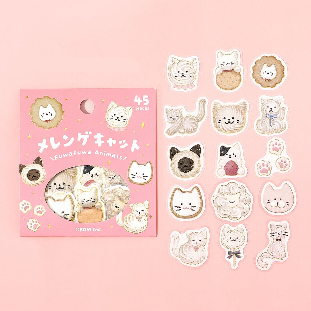 箔押し フレークシール メレンゲキャット ふわふわanimals BGM