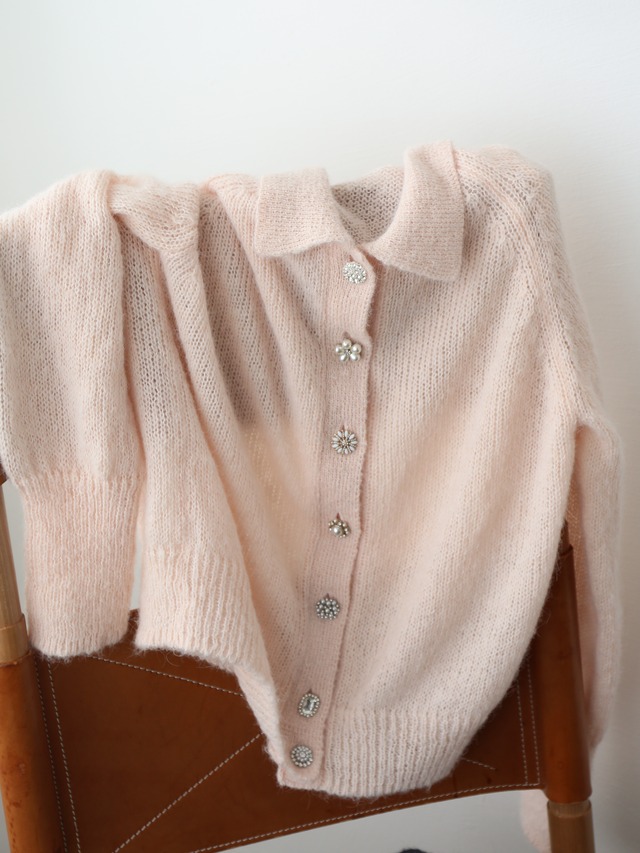 bijou button mohair knit cardigan（pink）