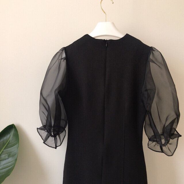 【予約販売】ワンピース レディース ブラックワンピース 袖 可愛い フレンチスリーブ 膝上 シフォンパフスリーブ ワンピース S/M/L