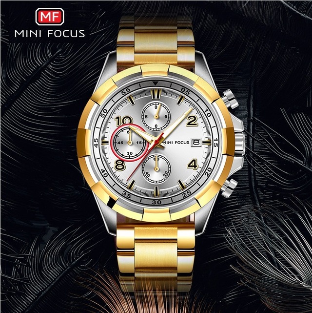MINI FOCUS 腕時計 時計 メンズ 男性用 ストップウォッチ クロノグラフ スポーツ 欧米 海外人気 ミリタリーマルチ クォーツ 夜光 カレンダー MF0198G