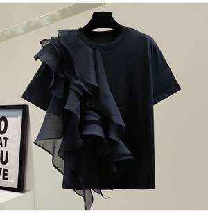 【送料無料】レディース 3カラー トップス カットソー プルオーバー Tシャツ 半袖 フリル シフォン 華やか 大人可愛い ママコーデ ママファッション 韓国系 オルチャンファッション 人気 トレンド 新作 20代 30代 40代 きれいめ レトロ シンプル お出かけ デート おしゃれ 通勤 通学 オフィス OL デイリー 普段着 ラフ カジュアル フェミニン シック ゆったり 体型カバー 着痩せ 着回し インスタ映え 春 夏 CO3865