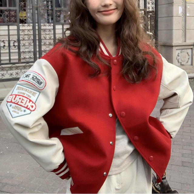 embroidered logo varsity jacket J00132