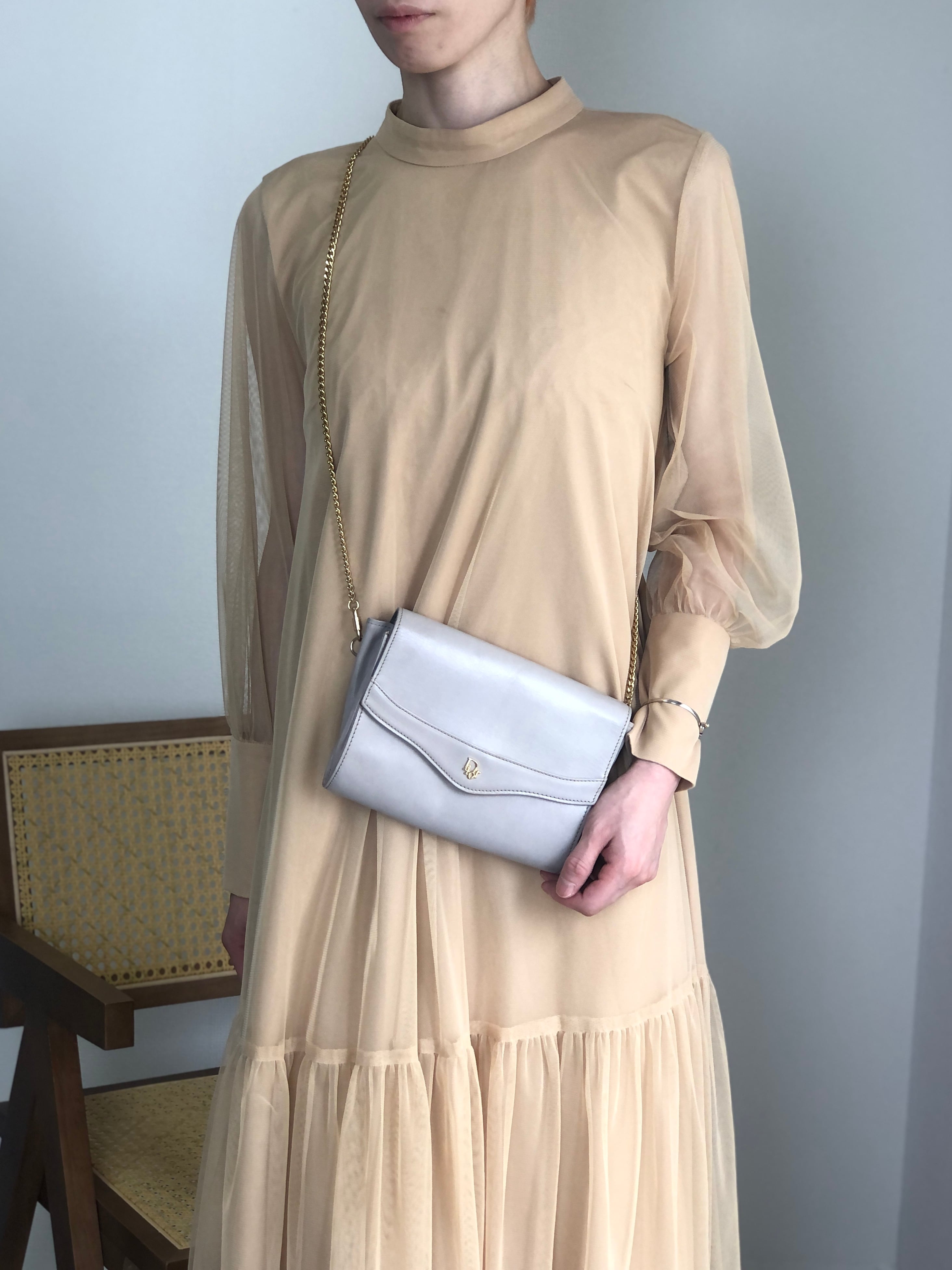 【極美品】Dior ショルダーバッグ レザー チェーンショルダー Christian Dior クリスチャン ディオール ショルダーバッグ グレー