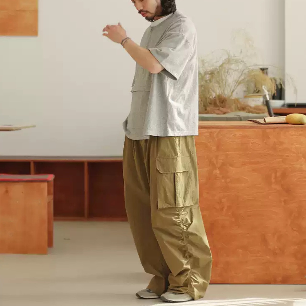 サイド ギャザー ワイド カーゴ パンツ  N3323 - 2