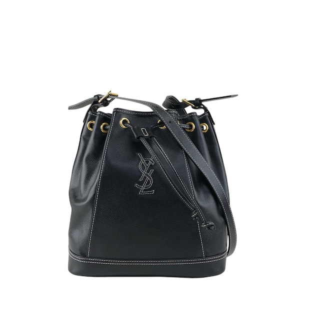 Yves Saint Laurent イヴ・サンローラン ショルダーバッグ ブラック YSL レザー ステッチ 巾着 vintage ヴィンテージ オールド 2my7rj