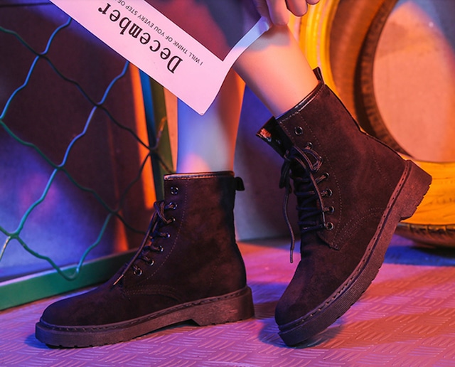 マウンテンブーツ 靴 ヒール カジュアル かわいい シンプル 紐 スニーカー ブーツ 韓国ファッション