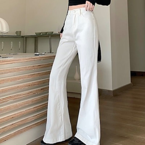 2024春夏パンツ デニム ジーンズ ワイド ストレート ハイウエスト 脚長効果 美脚効果 細見え 春 白 ホワイト カジュアル おしゃれ かわいい シンプル 韓国ファッション レディース お出かけ