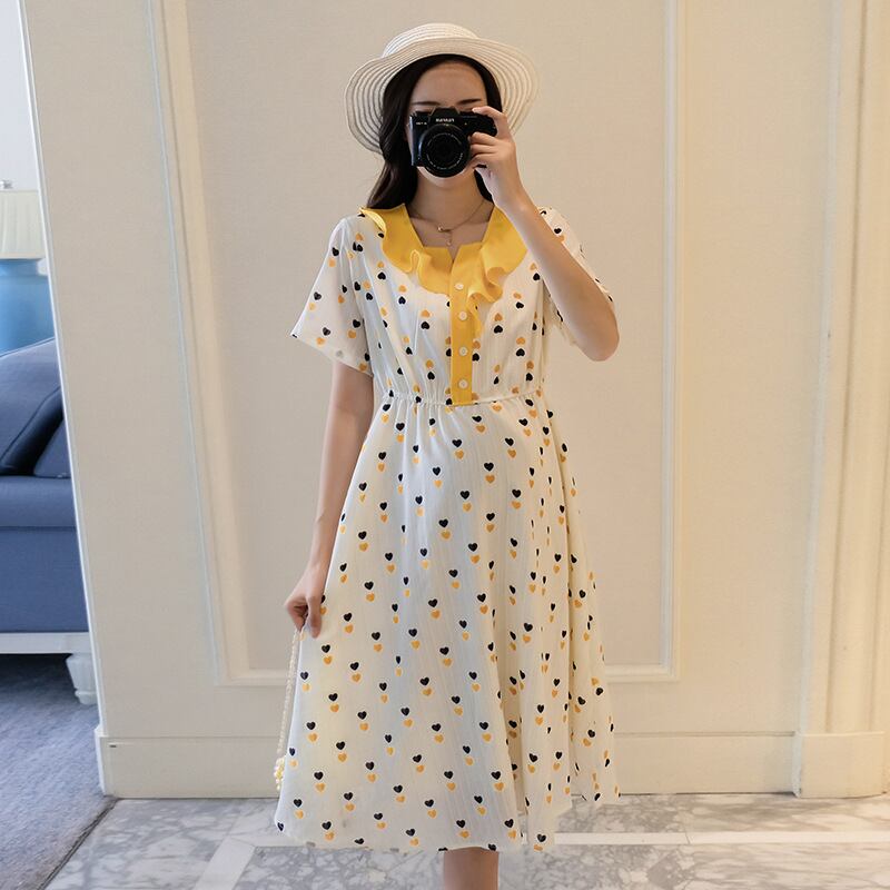 【新作】【送料無料】 マタニティドレス2020夏の新しいファッションシフォンラブドレス小さな新鮮なミドル丈ドレス妊婦-アリババ サマー 夏物 expec263124297771