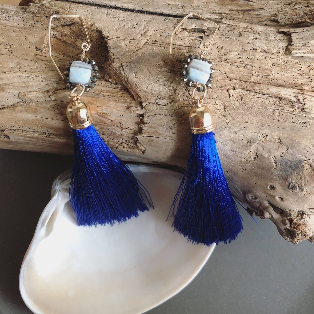 オパール&クォーツのタッセルピアス