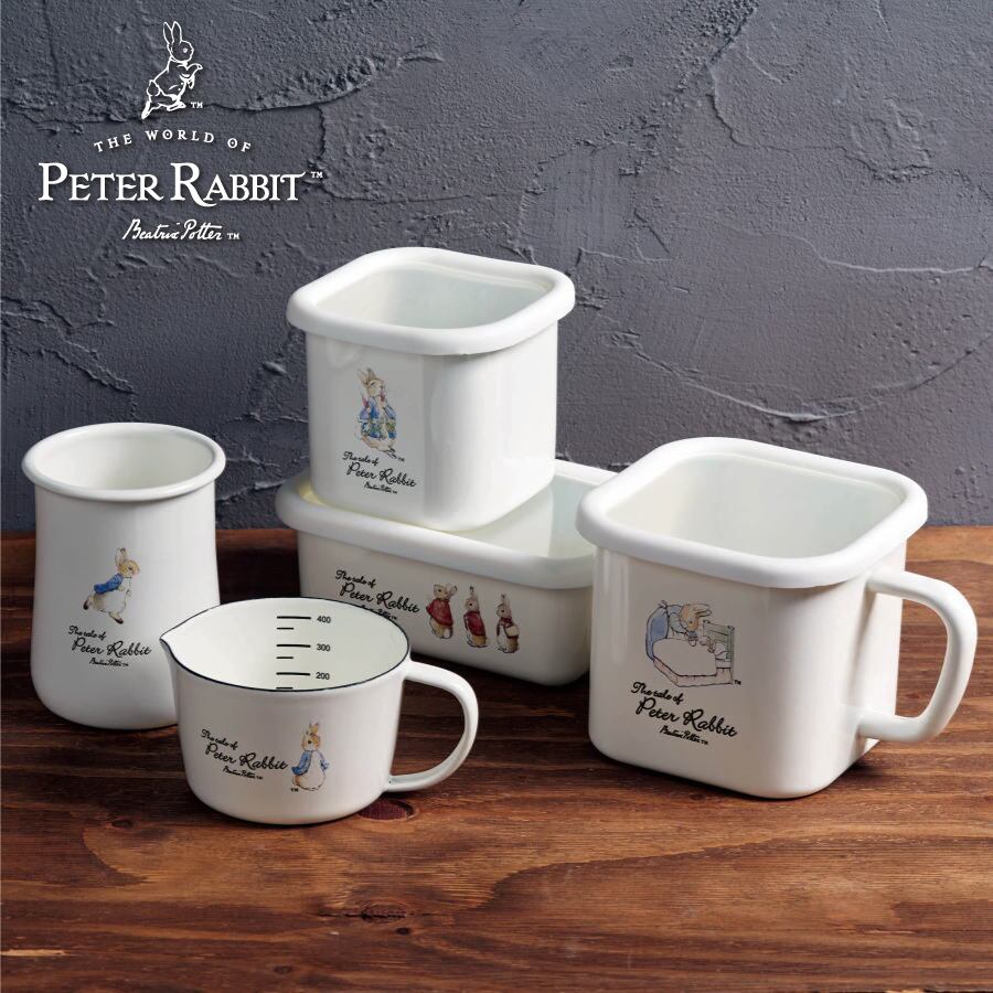 ピーターラビット　大小　ホーロー鍋　保存容器　3点セット　ストックパン ボウル 保存容器 ピーターラビット ホーロー製蓋付きストックポット