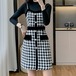 【2点セット】ハイネックニットトップス＋千鳥格子柄パールボタンワンピ ・78744