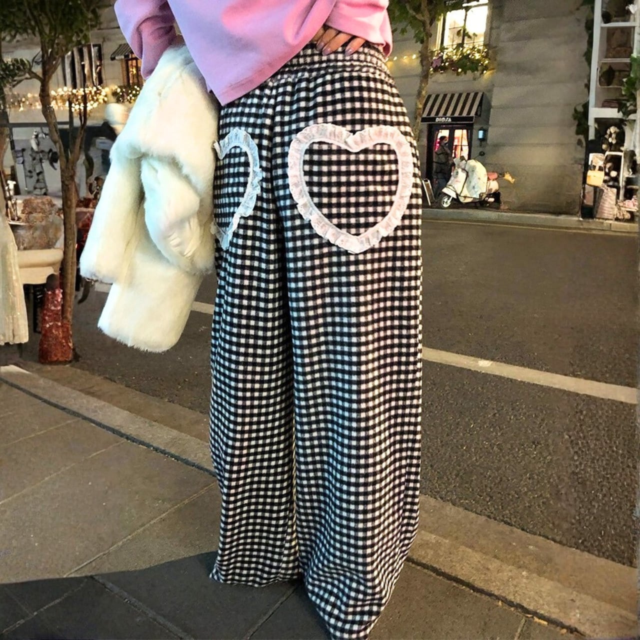 レースハートギンガムチェックホットパンツ R01516