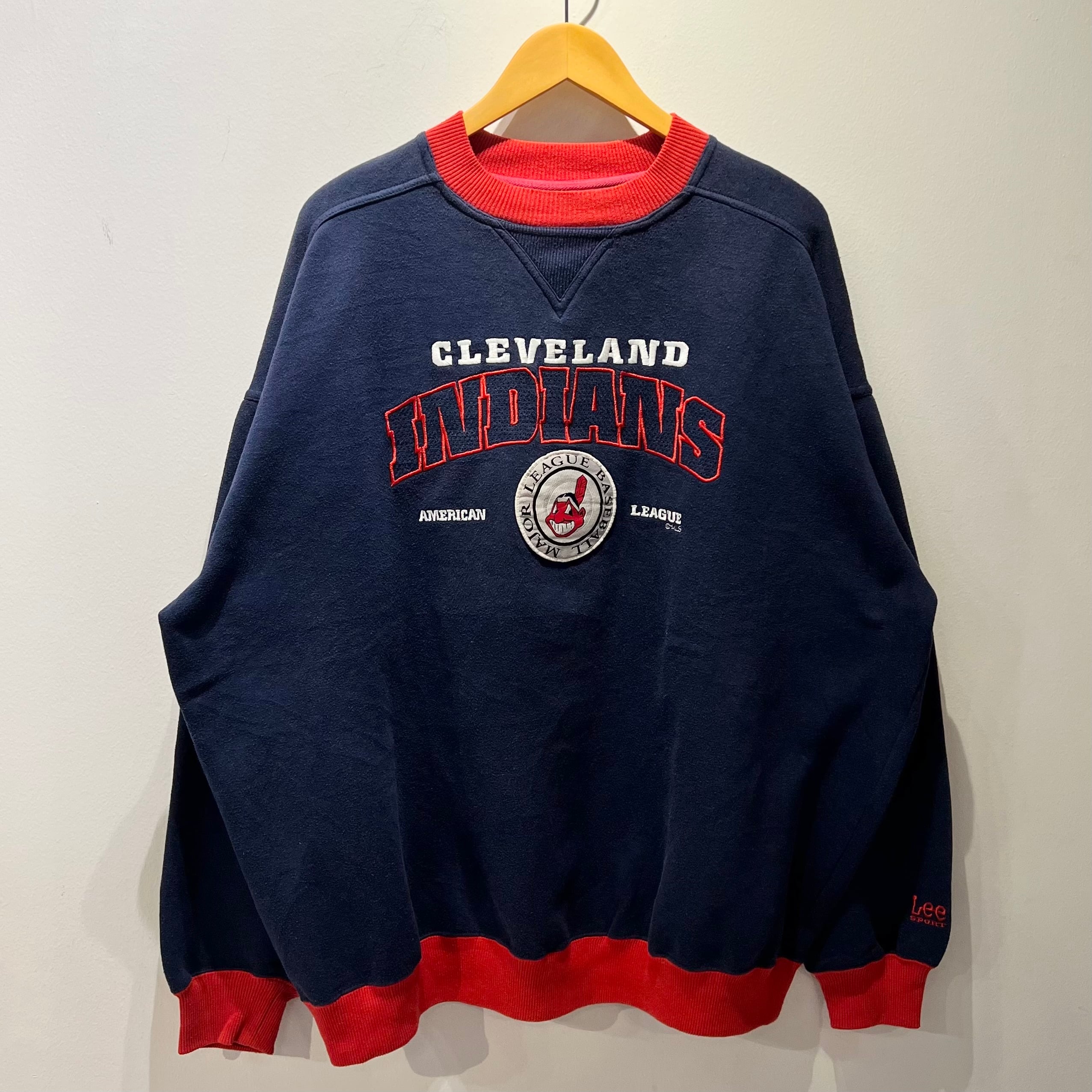 90's MLB インディアンス ハーフジップナイロンプルオーバー Mサイズ