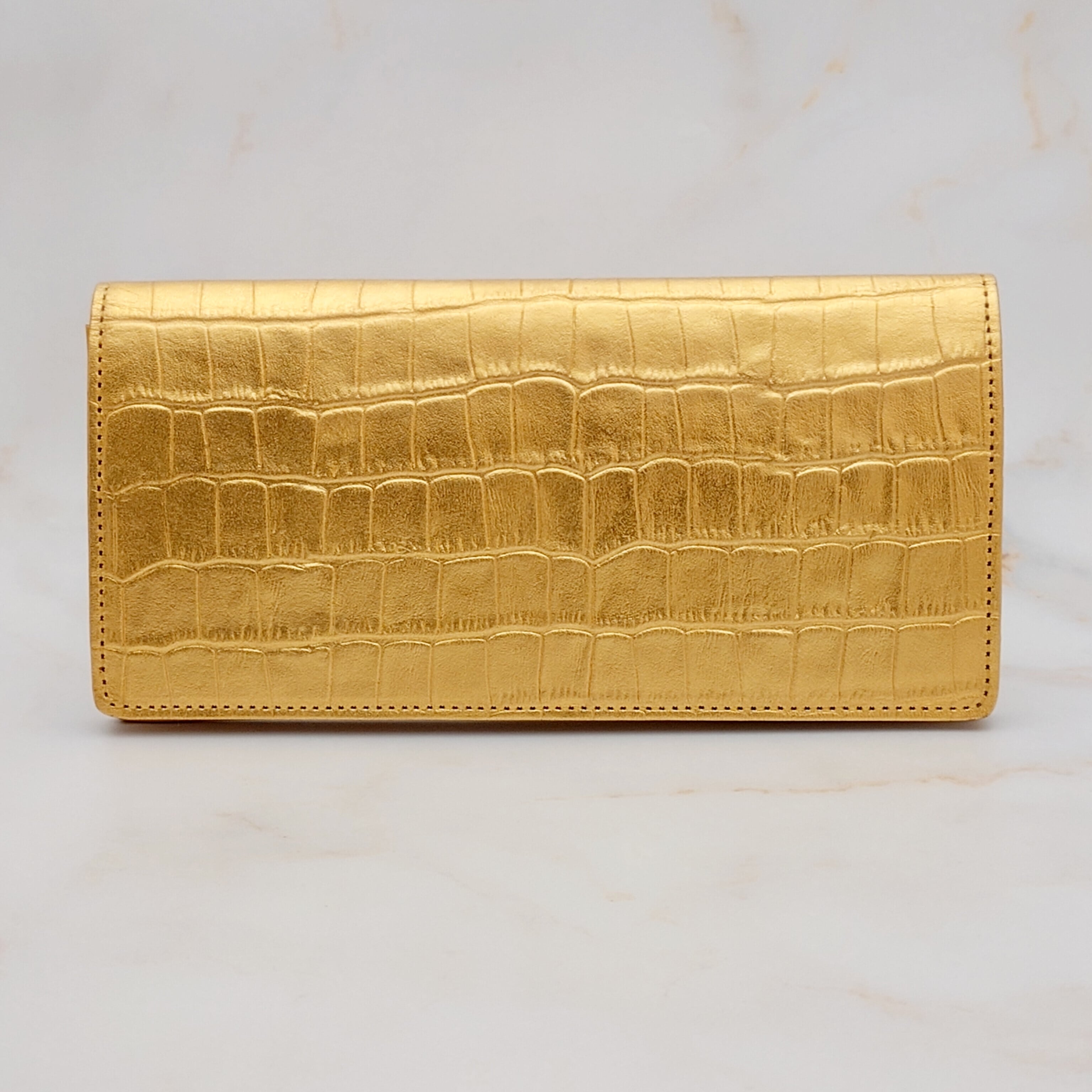 GOLD IMPERIAL LEATHER/長財布/205DA0277/小物/Aランク/77【中古】 LEON別注モデル！スモールクロコダイル×24金箔！ゴールドに煌めく