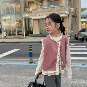 フリルレースのベスト（ピンク／スカイ）ADBB 2026春｜80-130cm｜ベスト｜アウター｜コーデュロイ ［取寄］