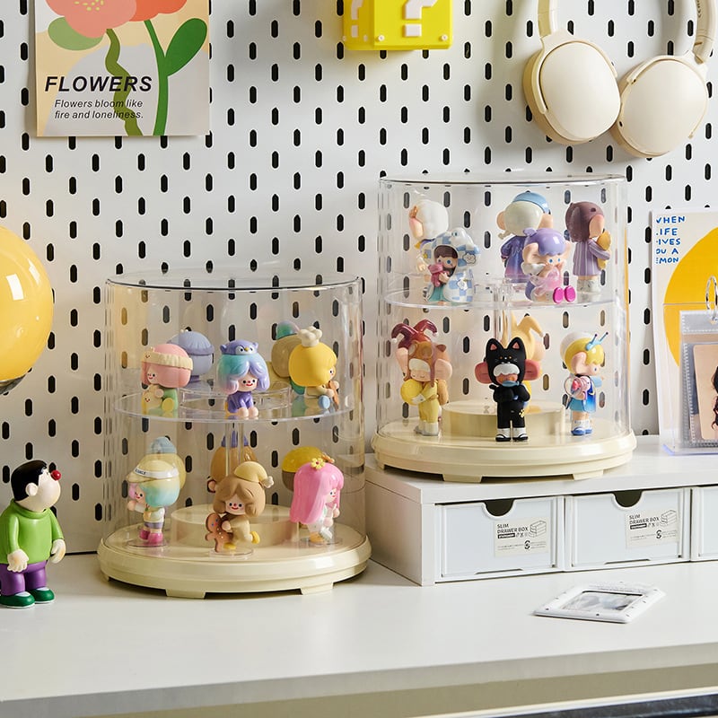 10cmぬいぐるみ対応 透明アクリル 回転式 収納ケース 2段型 防塵防水