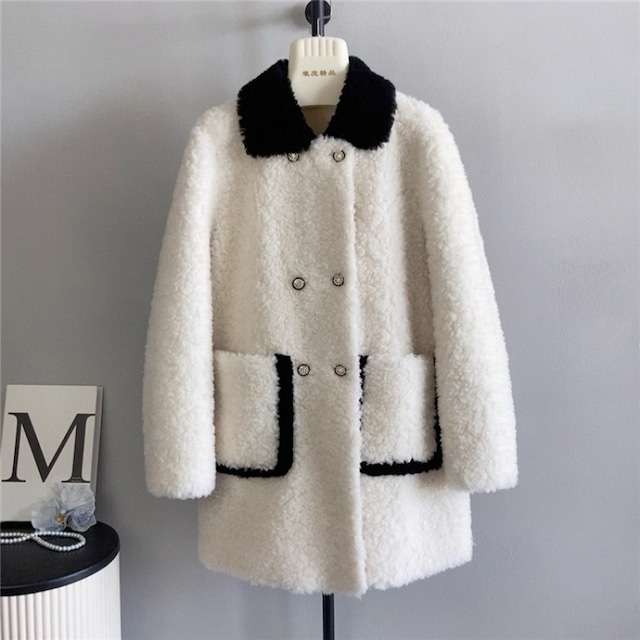 Bicolor trim wool midi Coat　B3609