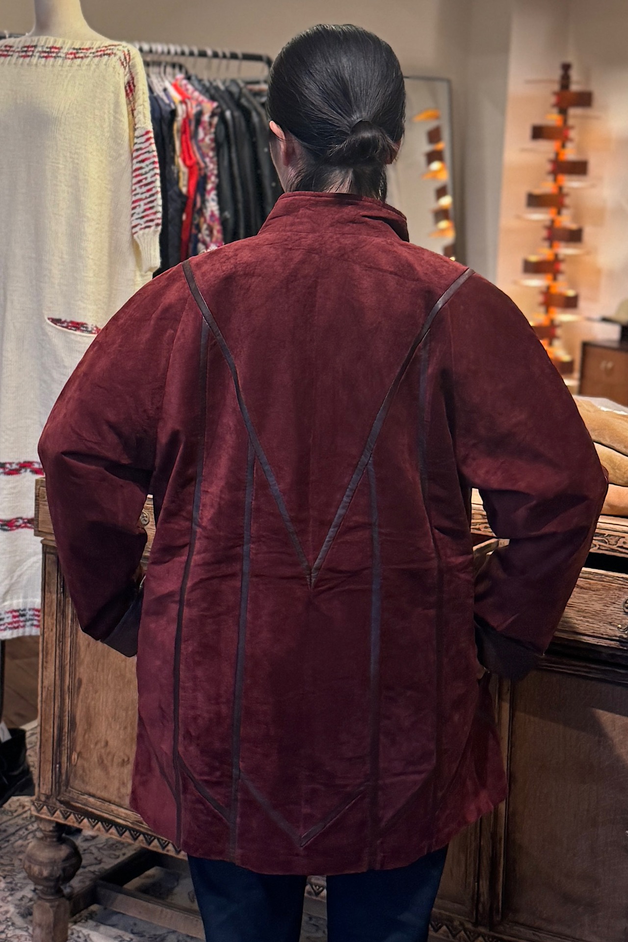 METTINEN バーガンディスエードパッチワークジャケット