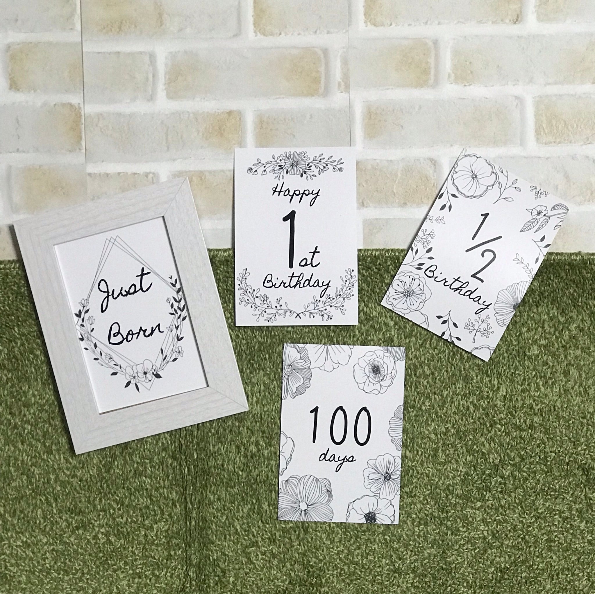 送料無料 モノトーンな植物のマンスリーカード 月齢カード Kflower