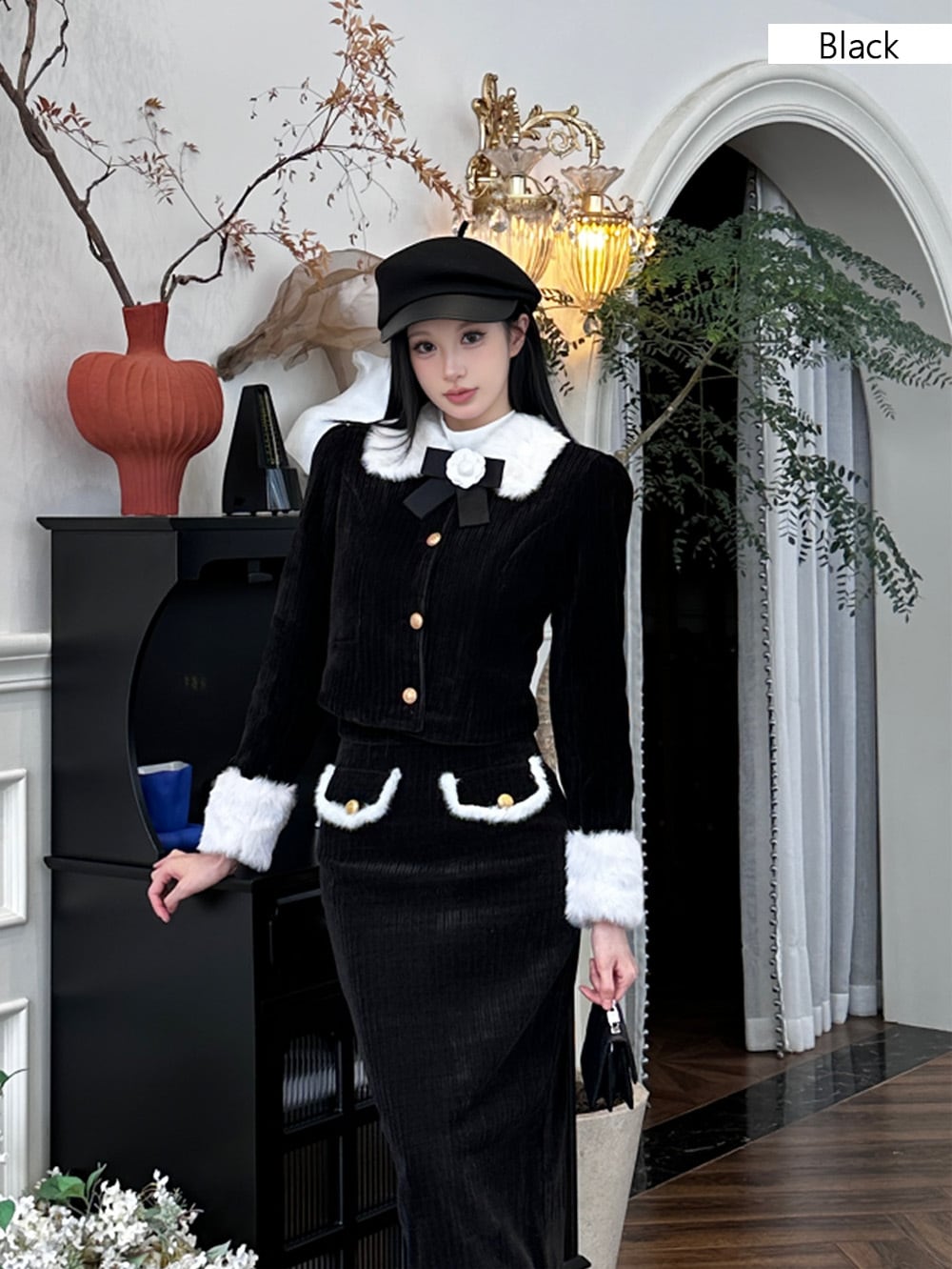 フロントカメリアファージャケット＋ファーポケットロングスカート