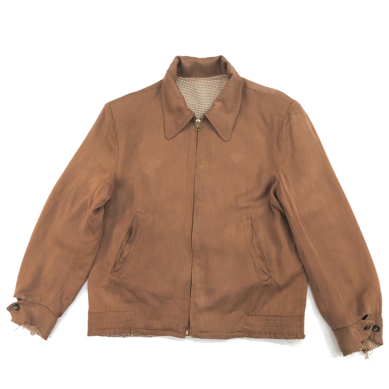 50s~60s レーヨン ギャバジン ギャバジャン リバーシブル 千鳥柄 UNKNOWN 50- 60年代 リバーシブル 無地 千鳥格子 ハウンドトゥース