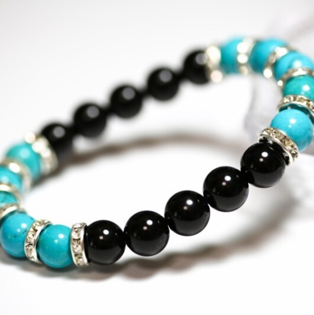 ターコイズ（トルコ石）と黒水晶モリオンのブレスレット(131)