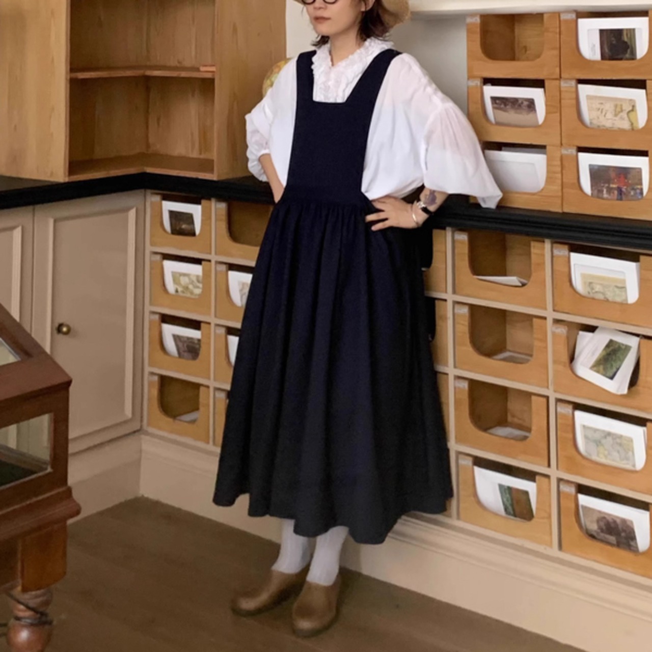 紺の余白と静かな物語サロペット 《W0194》