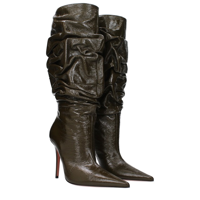 【新品】AMINA MUADDI アミナムアディ レディース ブーツ レザー グリーン ANOKBOOTIECRACKLEMUD