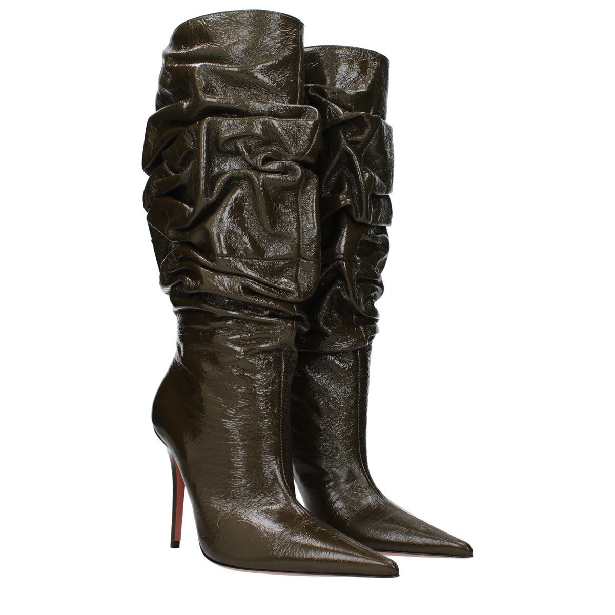 【新品】AMINA MUADDI アミナムアディ レディース ブーツ レザー グリーン ANOKBOOTIECRACKLEMUD