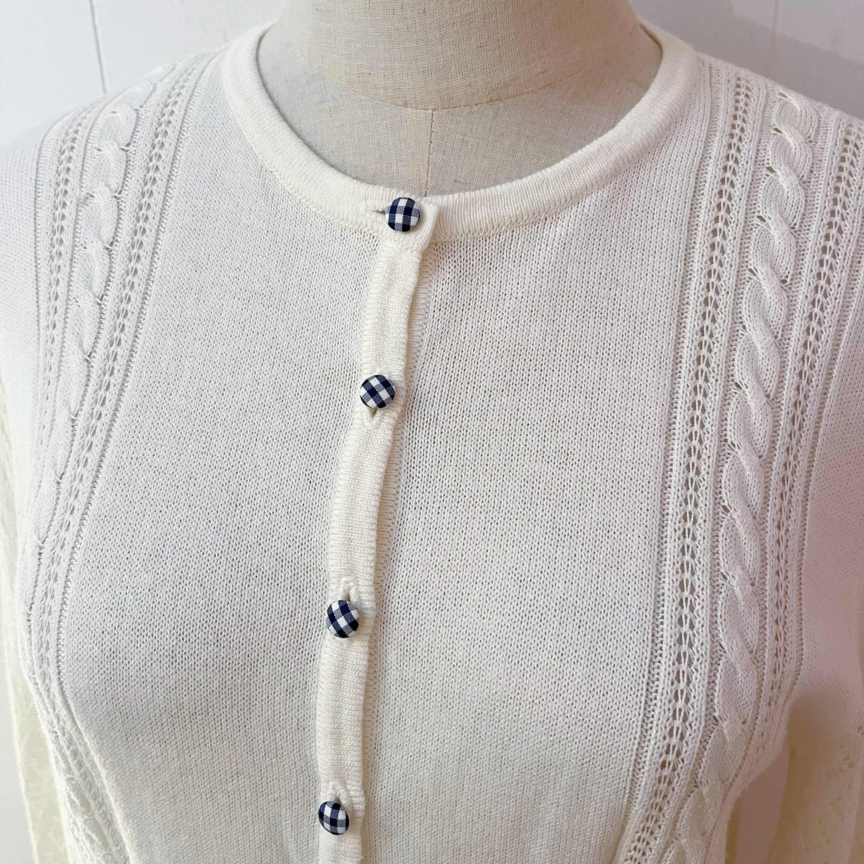 blue gingham check button cardigan