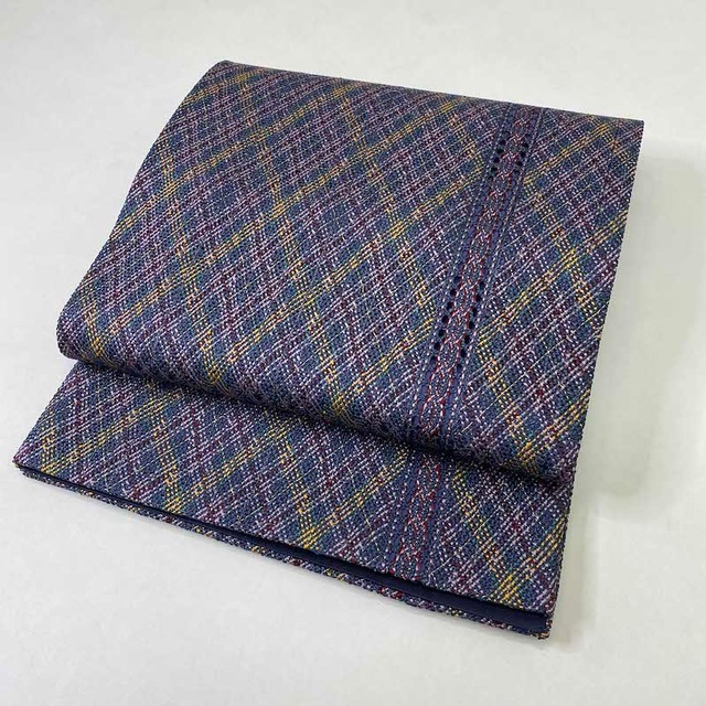 【袋帯】中古 帯 洒落帯 お洒落 正絹 紬 小紋 普段着 リサイクル リユース 青 ブルー 紺   456cm   1479