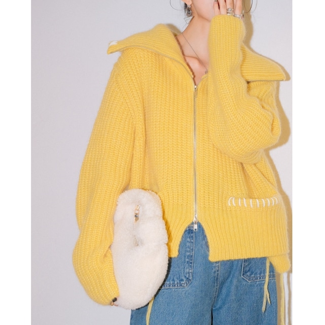 Zip yellow knit cardigan ＊S-773