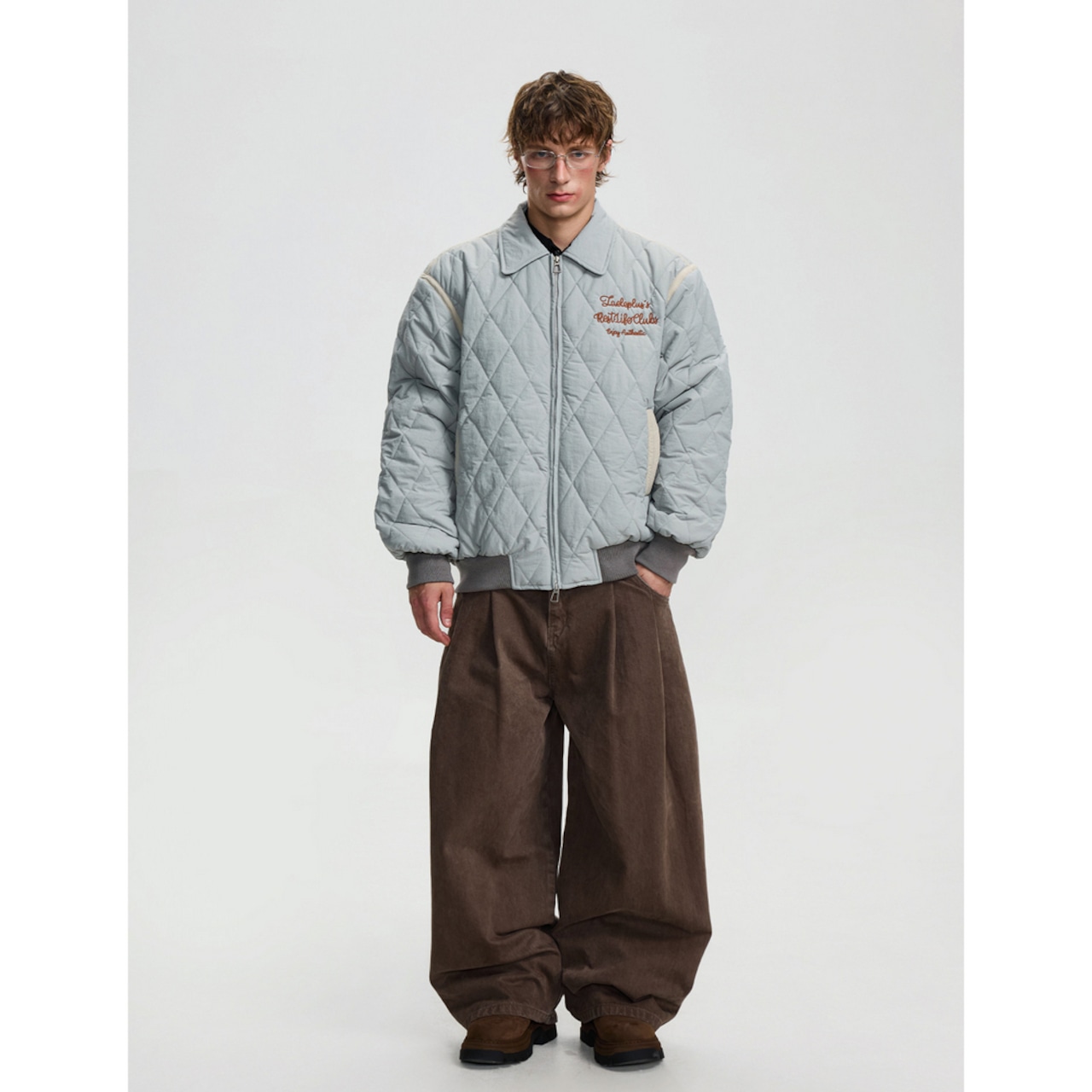 【暖かさUP】ストリート ダイヤ柄中綿ジャケット T2010