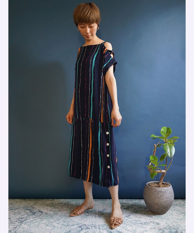 【送料無料】80's striped silk summer dress